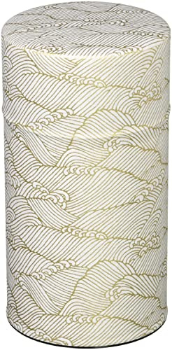 Yamako Pokkan a Japanese Tea Tin Canister, Air Tight, Double Lid, 200g Tea Capacity (Wave - Japanese Traditional Wave Pattern, L - 200g)