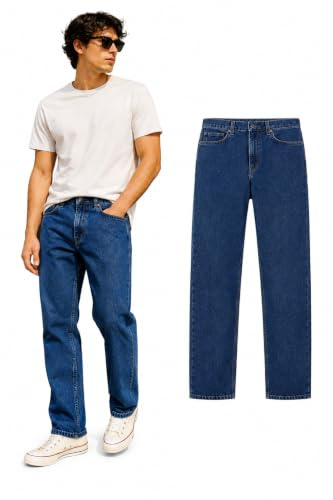 Inspire Me Mens Straight Leg Heavy Duty 100% Cotton Jeans | Regular Straight Leg | Plain Denim Wash Regular Fit Boys Dark Blue, 36W / 27L