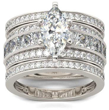 Jeulia 2 Carat 3PC Wedding Ring Set for Women Marquise Cut CZ Engagement Rings Sterling Silver Oval Cubic Zirconia Bridal Set Solitaire Diamond Anniversary Promise Rings for Her with JewelryBox (N-½)