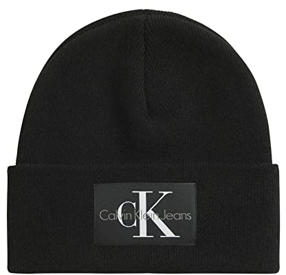 Calvin Klein Jeans Herren Strickmütze Monologo Patch Wintermütze, Schwarz (Black), Onesize
