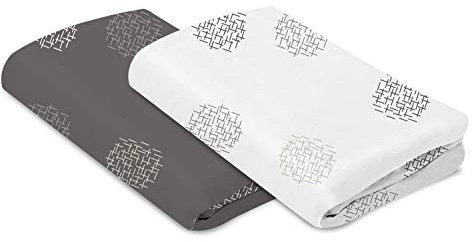 4moms breeze Bassinet Sheets, For Baby Bassinets and Furniture, Machine Washable and 100% Cotton, White & Grey, 2 Pack,2 Count (Pack of 1)