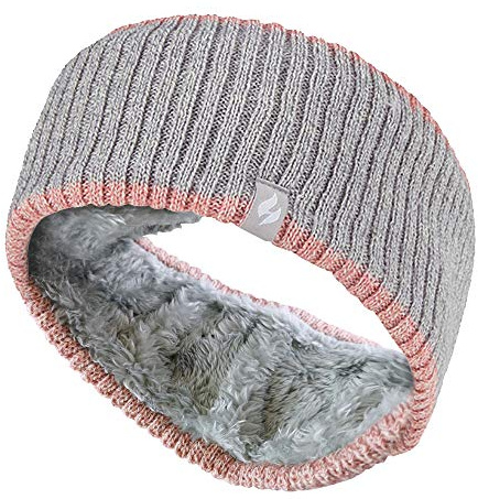 Heat Holders - Ladies Thick Cable Knitted Fleece Lined Thermal Winter Empty Skull Ear Warmer Headband (One Size, Ribbed Cloud Grey)