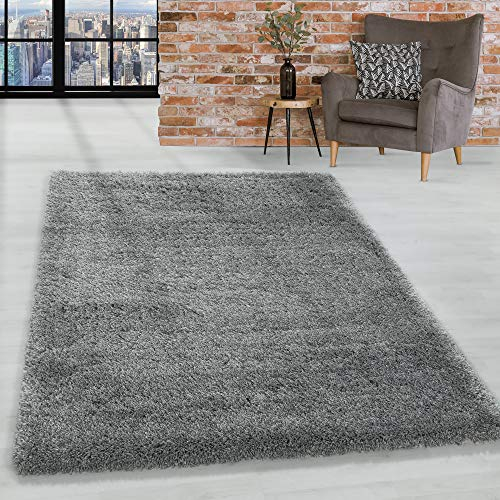 HomebyHome Shaggy Teppich 300x400 Wohnzimmer (280 x 370 cm) - 50 mm Florhöhe Hochflor Wohnzimmerteppich Hellgrau Extra Weich und Flauschig - Langflor Teppiche für Schlafzimmer, Küche - Carpet