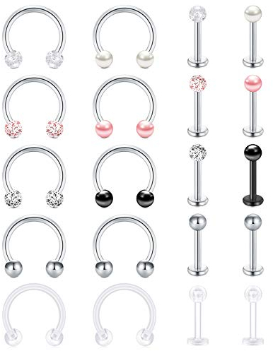 Funseedrr 10-16 Paar Lippe Labret Stecker Set 16G Edelstahl Acryl Bioflex 8mm Hufeisen Septum Tragus Cartilage Helix Piercing