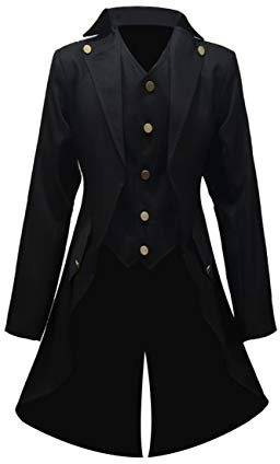 Crubelon Men‘s Steampunk Vintage Jacket Gothic Victorian Frock Coat Uniform - black - Large