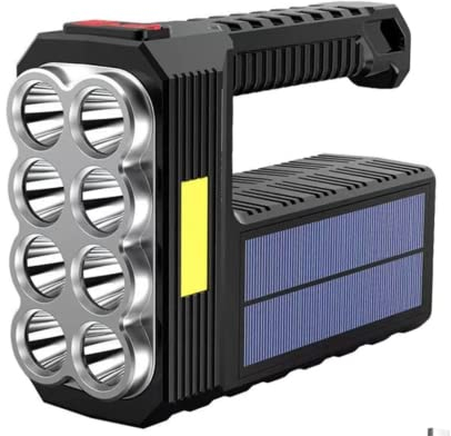 Mega Power 8 LED Solar Handheld Torch - Super Bright Rechargeable Portable Flashlight - Powerful work equipment - Bright light for camping home work use Emergency lamp - indoor or outdoor spotlight