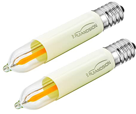 Ruiandsion E10 LED-lampa 14–55 V 0,1–0,5 W ljuskrona hänge nattlampa dimbar kandelaber apparat låg värme för sovrum vägglampetter kylskåpslampor, varm vit (förpackning med 2)