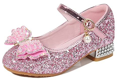 Monissy Scarpe da Principessa Festa Lustrino Compleannoda Danza Latina Bambini Tacco con Paillettes Scarpe Bambina Tacco Cerimonia Carnevale Halloween Festa Scarpe,Rose,29