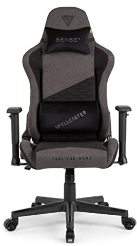 SENSE7 Chaise de Jeu Spellcaster Senshi Edition, Fauteuil de Jeu Ergonomique avec Coussins lombaires Ajustables et Inclinaison réglable, Chaise de Jeu en Tissu, supporte jusqu'à 150 kg, Gris