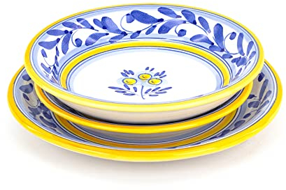 CEAR ceramiche - Juego de 3 platos de cerámica siciliana de Caltagirone, mesa individual para servicio de platos