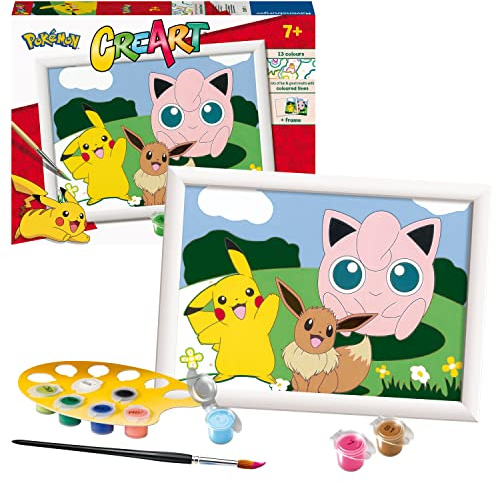 Ravensburger - Creart D: Pokemon | Pintar por Numeros Niños | Kit Manualidades Pokémon | Kit Pintura Niños Completo | Manualidades 7 años | Incluye Marco 18x24cm
