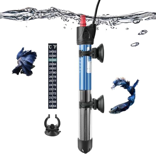PYPABL 25W 50W 100W 200W 300W Aquarium Heater, Submersible Glass Heater for 10L-300Litres Fish and Turtle Tank (25W for 10-30L)