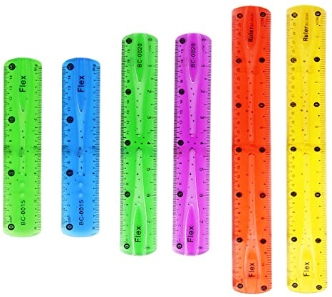 LEIMEND 6 Pièces régler Souple 15cm/20cm/30cm Règle en Plastique Pliable avec Graduations en Centimètres et en Pouces pour L'école, Bureau, Maison