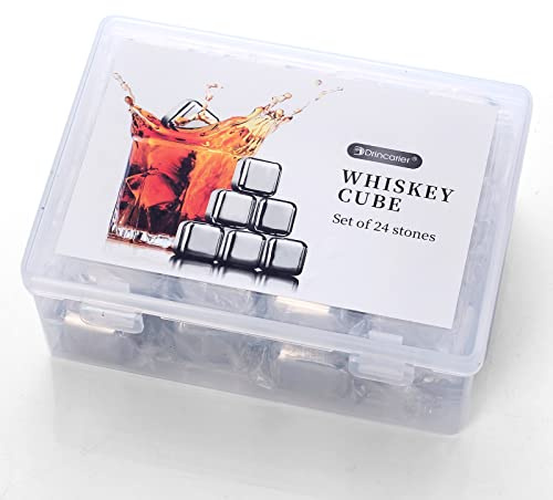 Whiskey Stones 24 Pack,Reusable Ice Cubes, High Cooling Technology，Stainless Steel Ice Cubes, For Whiskey, Vodka, Liqueurs, Wine,Beverage Juice or Soda, Pack of 24