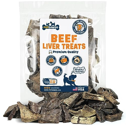 PUPDAWGS Beef Liver Dog Treats - Hickory Smoked Flavor, Nutritious Dehydrated Liver Dog Treats (8oz Package)