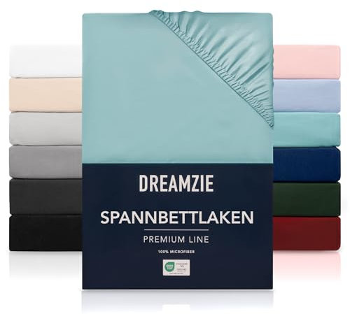 Dreamzie - Spannbettlaken 140x200cm | Mikrofaser Weich – Für Dicke Matratzen – Oeko-Tex | Komfort, Atmungsaktivität, Pflegeleicht – Aqua