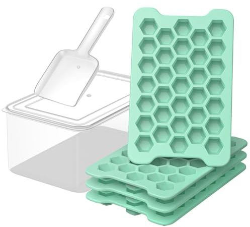 Mini Ice Cube Tray for Freezer: Small Plastic Ice Cubes Trays for Freezer with Box - Easy Release Stackable Mini Ice Cube Maker - Nugget Ice Trays for Freezer with Ice Container