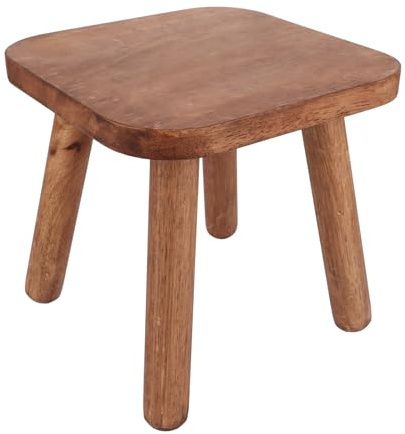 ASelected Small Wooden Stool - 24Cm Square, Solid Wood, Removable Foot Rest - Portable for Kids & Adults, Living Room, Bathroom, Kitchen, Office, Garden, Fishing, Brown