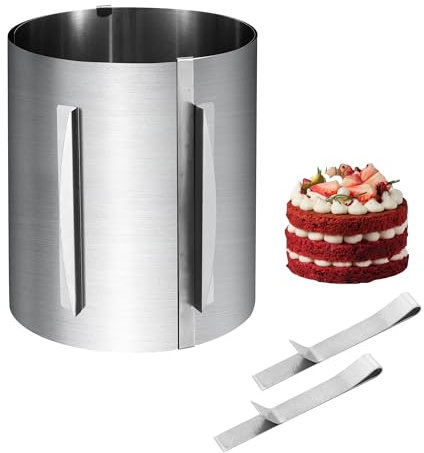 Tortenring Verstellbar，Tortenring Hoch 20 CM，Edelstahl Kuchenring Verstellbar Ø 16-30 cm，Mit Skala，Tortenring mit 2 Befestigungsclips，Zum Schichten und Dekorieren von Sahnetorten und Mustertorten