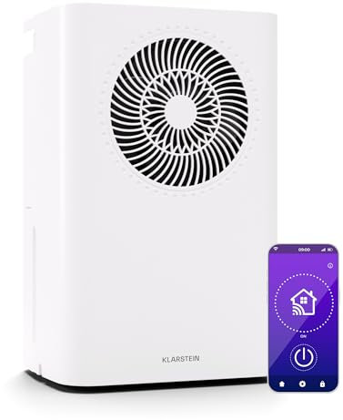 KLARSTEIN CircleDry 12L Deshumidificador Inteligente, WiFi, Silencioso 38dB, Temporizador 24h, Drenaje Continuo, Control de Humedad, Portátil para Hogar, Oficina, Habitaciones hasta 24m²