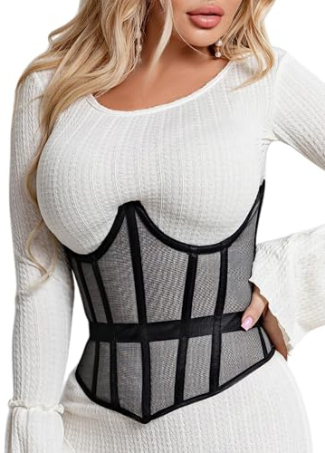 Mesh Corset Waist Trainer for Women - Underbust Corset Lace Up - Waist Cincher Shapewear - Body Shaper (Color Black Unique, M)