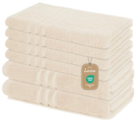Lavea 6-teiliges Handtuchset aus 100% Baumwolle – Creme, 4 Handtücher 50x100 cm & 2 Duschtücher 70x140 cm – Weich, saugstark & Oeko-TEX zertifiziert – Flauschiges Badehandtuch Set für Bad, Gäste & Spa