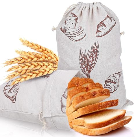 MBAIYO 2 Pcs Bread Bags for Homemade Breads, Reusable Bread Bags Linen Food Storage Bag for Homemade Food Container 39.9cm x 29.8cm Reusable Large Storage for Artisan Foods Storages