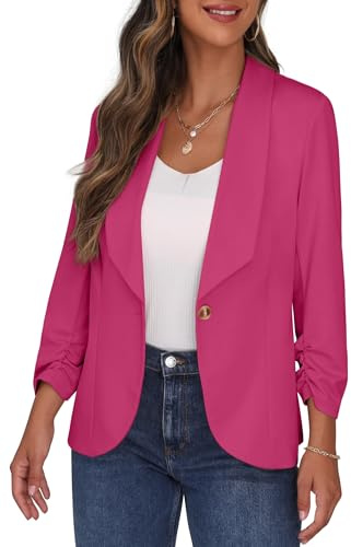 PrinStory Blazer Femmes Sportif Élégant Manches 3/4 Blazer Bureau Affaires Dressy Jack Tenues, 40