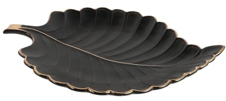 minkissy Vassoio Facile da Pulire in Ceramica Portagioie Nero a Forma di Foglia Bordo Dorato e Multifunzionale per Decorazione Casa ed Esposizione Gioielli