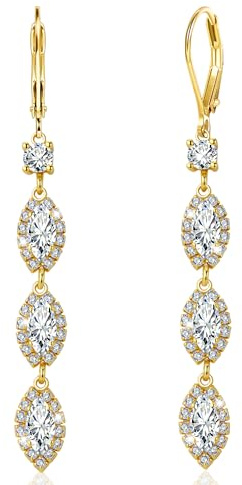 Gold Ohrringe Hängend Lange Wassertropfen 14K Vergoldet Silber 925 Ohrringe Französische Ohrhaken Lange CZ Zirkonia Wassertropfen Anhängerohrring Baumelnde Ohrhänger Damen Frauen