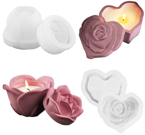 WYAHYQ Stampo in Silicone a Forma di Rosa con Coperchio Stampi per Resina Epossidica Stampi per Candele