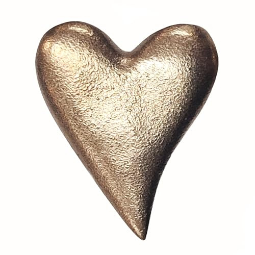 Figura de un pequeño corazón de bronce macizo de 3,5 x 4,5 cm, oro como pequeña cosa para bodas, Navidad, santos, nacimiento, día de San Valentín o agradecimiento