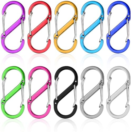 NISENTIA S-Karabiner, 10er Set Bunt, Doppelkarabiner 50mm, S-Karabiner, Mini Karabinerhaken, für Wanderungen, Angeln, Camping, Reisen