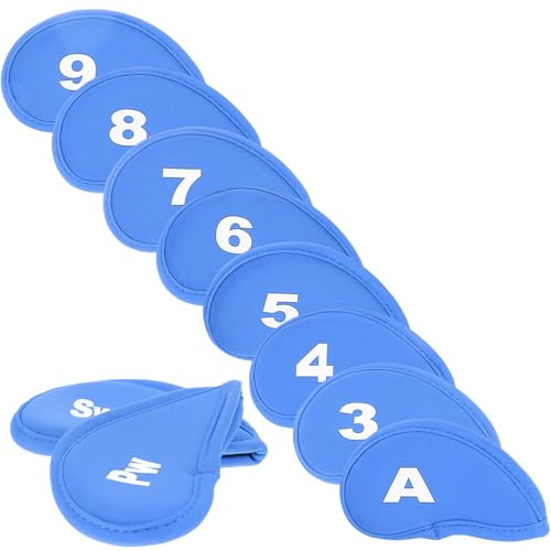 MUELODSIC Fundas para Palos de Golf Números, 10 Piezas, Tela Ligera Azul, Protección Portátil para Hierro y Putter, Accesorios para Golfistas, Uso en Campo y Práctica Deportiva