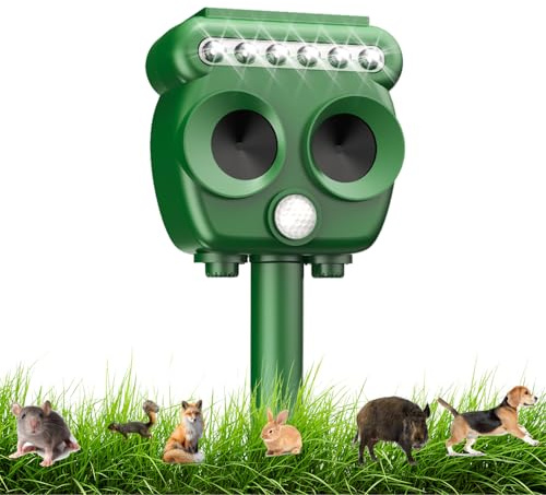 COODAY Repelente ultrasónico para Gatos, IP66 Impermeable120°LED Strong Flash disuasorio de Animales,Ultrasonido en 2 Modos°,Solar con Pilas，Repelente al Aire Libre para Ardillas.