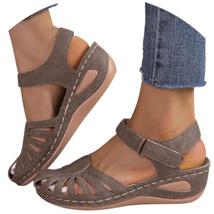 Orthopedic Sandals For Women Uk 2026,Arch Support Closed Toe Wedge Sandal Hollow Out Ankle Strap Comfortable Vintage Summer Slippers Casual Outdoor Dressy Gladiator Flip Flops Beach Shoes