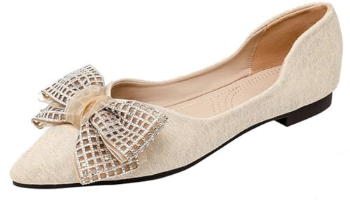 100junzidao Ballerine da Donna Taglie Grandi con Fiocco Punta Affusolata Stile Slip on comode e Leggere Adatte per Matrimoni Ufficio