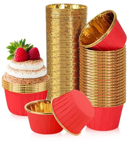 Muffinsformar i papper, 150 st. muffinsformar, bakformar, muffinsformar, cupcake-muffinsformar gjorda av aluminiumfolie, pappersformar fodral liners wrapper papper för bröllopsfest (röd)