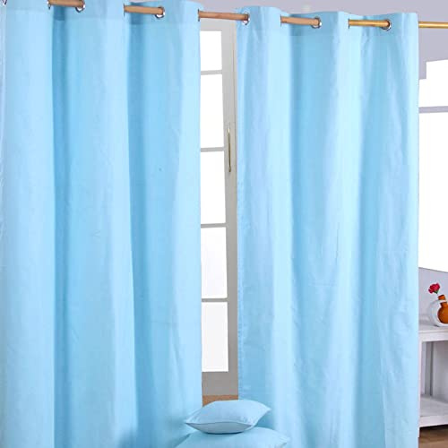 HOMESCAPES Coppia di tende con occhielli, pronte da appendere, colore: blu, 100% cotone, 117 x 137 cm