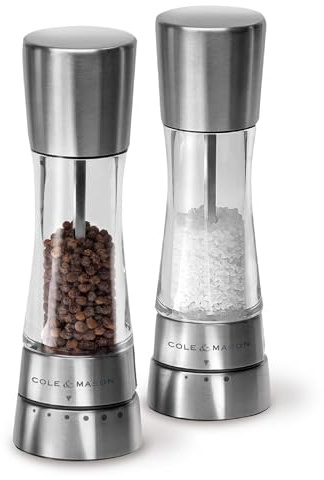 Cole & Mason Derwent Grinder Set - Precision Mechanisms and Sea Salt and Peppercorns - Derwent Salt and Pepper, Stainless Steel