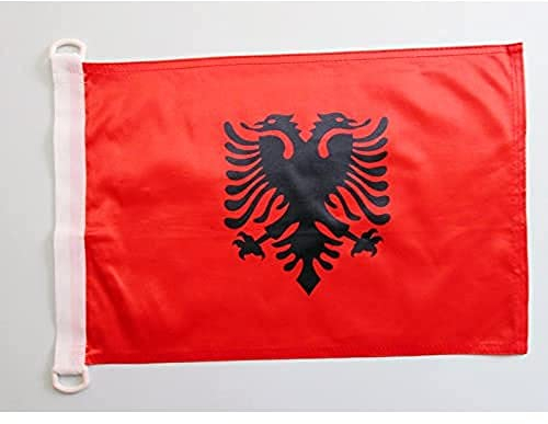 AZ FLAG - Drapeau Albanie - 45x30 cm - Pavillon Nautique Albanais Spécial Bateau Et Extérieur En Maille Bloquée Avec Anneaux Plastiques Intégrés - 30g
