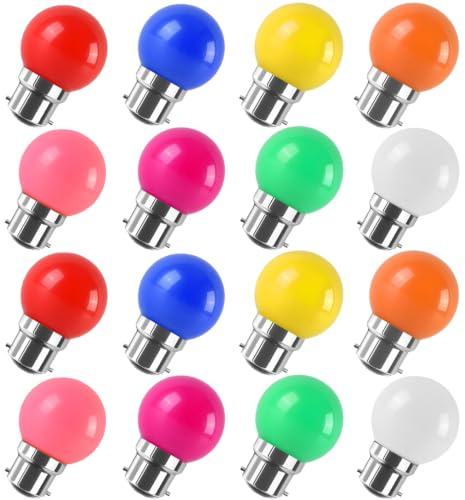 16-pack 2 W färgade LED-glödlampor B22 bajonettlock, girlang festlampor för inomhus utomhusbruk (blandningsfärg)