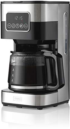 Trebs Cafetière à filtre 24100 - Jusqu'à 12 tasses à 1,5 l - Programmable - Arrêt automatique - Système anti-goutte - Écran tactile LED - Design en acier inoxydable - Noir