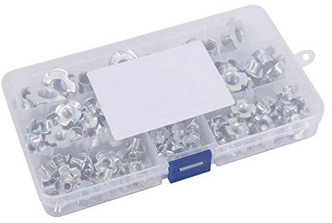 Dadi a T Dadi per rivetti, quattro griffe Set di dadi a T zincati con scatola, dadi a quattro griffe per elementi di fissaggio industriali e edili 110 pezzi (M10M8M6 M5M3)