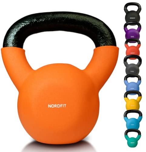 NORDFIT Cast Iron Kettlebell 4kg-20kg with Neoprene Coating - Home Gym Strength Training Weight
