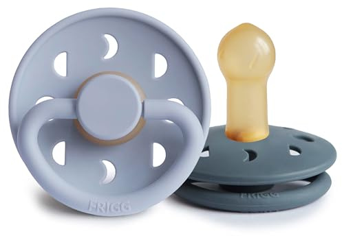 FRIGG Moon Natural Rubber Baby Pacifier | Made in Denmark | BPA-Free (Powder Blue/Slate, 6-18 Months) 2-Pack