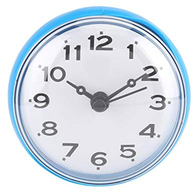 Nikou Horloge Murale, Horloge de Douche avec Miroir de fenêtre Murale à Ventouse étanche pour Salle de Bain(Bleu)