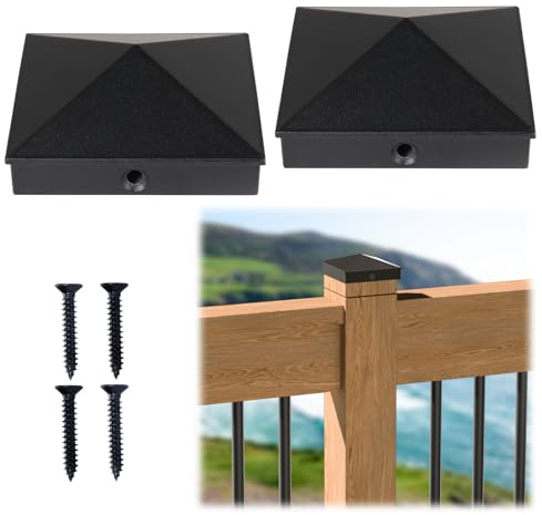 Muzata 2Pack Black Pyramid Aluminum Post Cap for Wood Post WT06