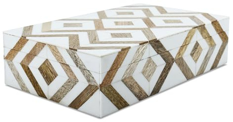 Handicrafts Home Decorative Storage Box with Lid Wooden Storage Organizer Box Multi Purpose Storage Box for Coffee Table Desk Shelf, Resin Inlay Marquet Array Collection - 10x6x2.5 Inch
