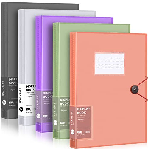 5 Stück Ordner mit Kunststoffhüllen Portfolio Binder A4 Präsentationsbücher mit 30 Taschen Portfolio Ordner 21 x 29 cm Transparente Blattschutz für Kunstwerk Papier Bericht Foto Dokument Zubehör